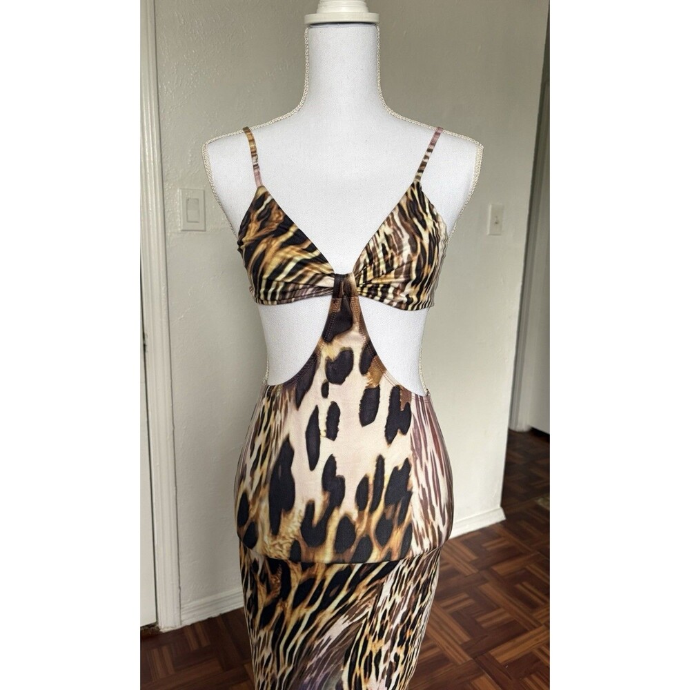 Shein Women’s Multicolor Cut Out Animal Print Maxi Dress Size XS Very Stretchy - Picture 3 of 11